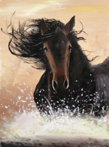 A piece of art - painting of a brown horse.