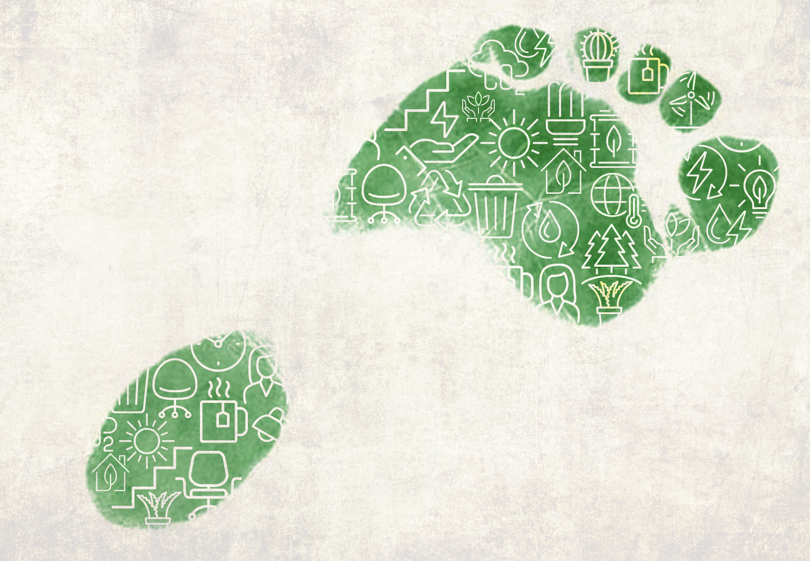 A green footprint is depicted, representing an office that prioritizes environmental sustainability.