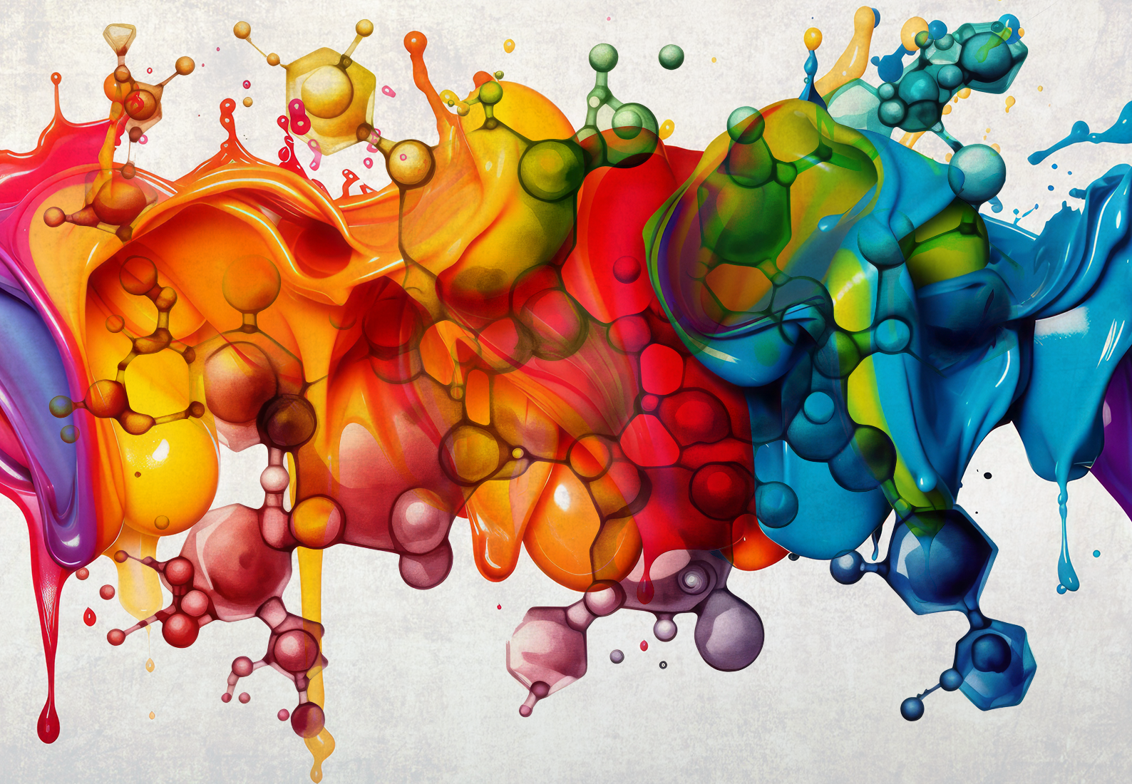 Image depicts polymer molecules covered in rainbow paint.