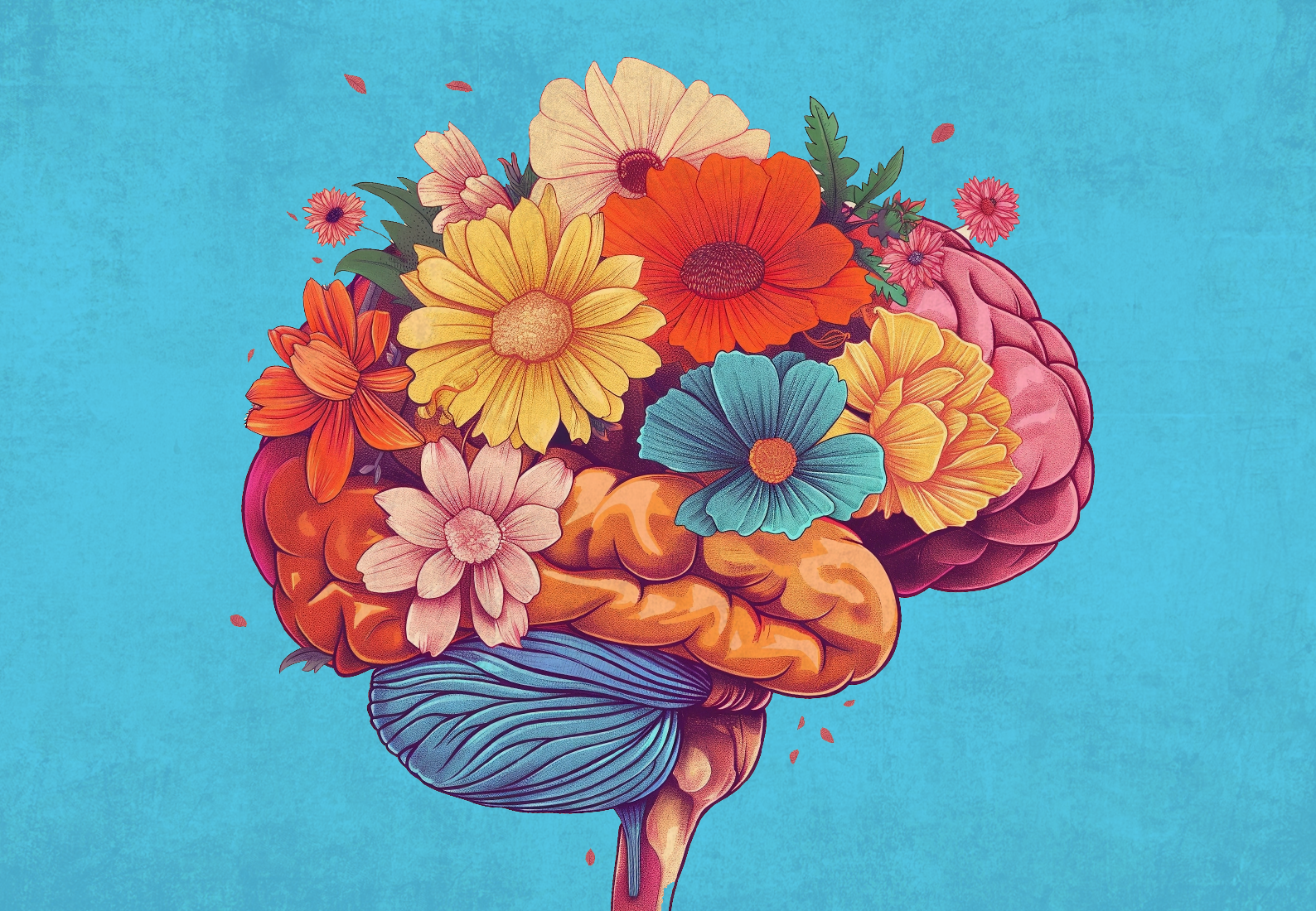 healthy brain with flowers depicting mental health